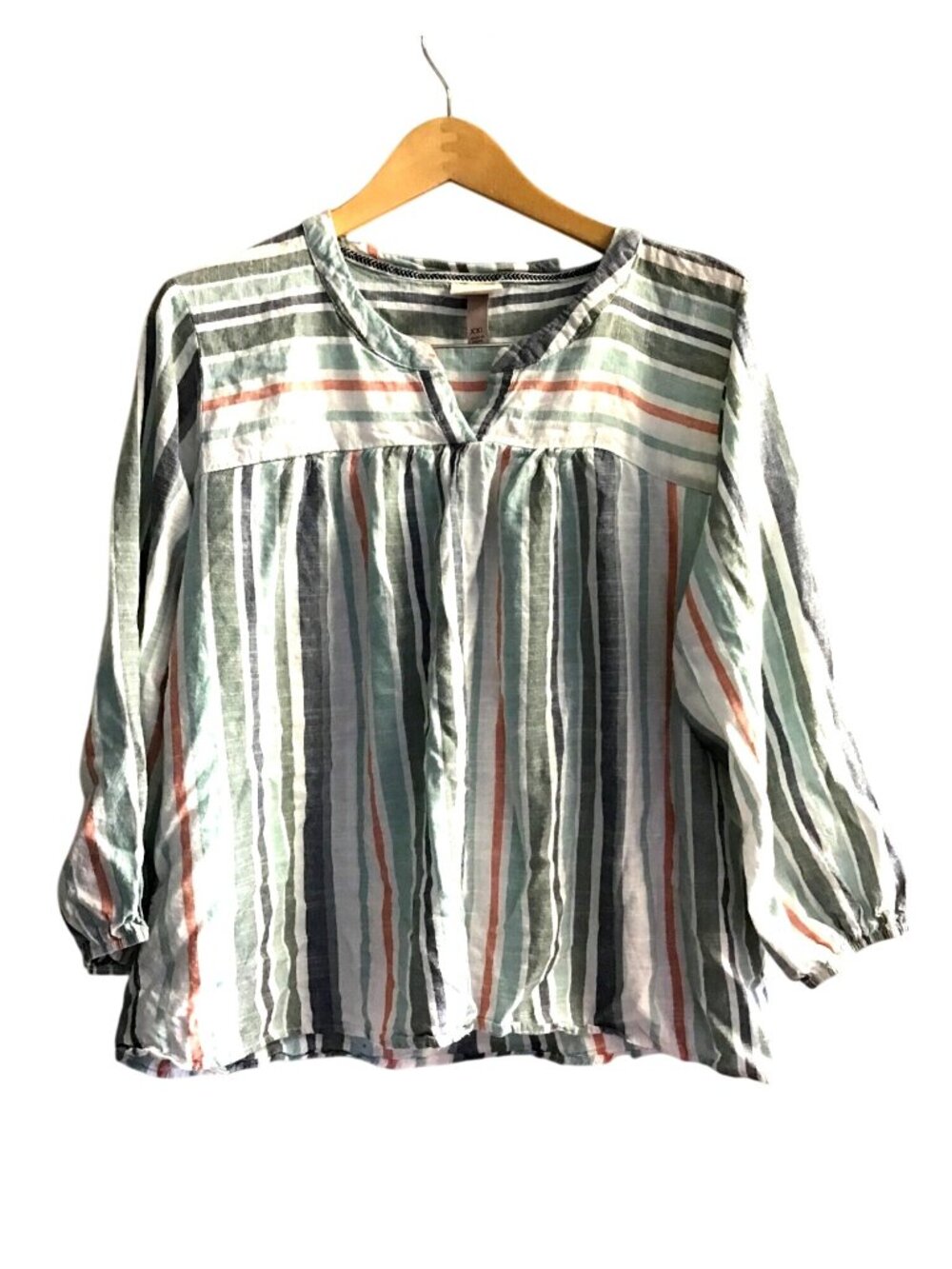 KNOX ROSE- WOMENS MULTI STRIPPED LONG SLEEVE V-NECK PULLOVER BLOUSE SIZE XX-LARG